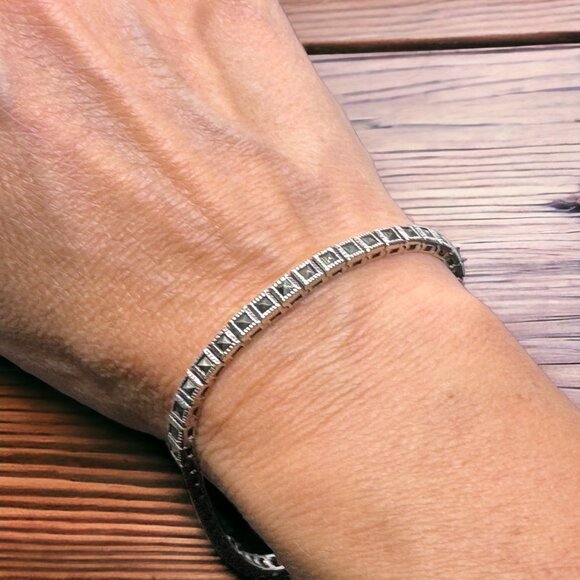 Sterling Silver .925 Bracelet Marcasite Square Link 8.25" Long 14.7‎ Grams - Picture 2 of 9